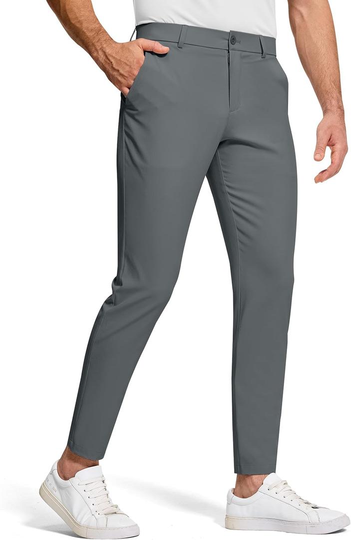 Men's Golf Dress Pants 30" Inseam Stretch Skinny Tapered Lightweight Breathable Chino Trousers with Pockets (Gray, M)