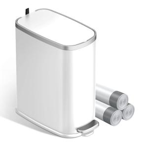 KUK Slim Bathroom Trash Can with Lid Soft Close, Step Pedal, 2.6 Gal/ 10L Stainless Steel Garbage Can with Removable Inner Bucket, Anti-Fingerprint Wastebasket for Office, Bedroom, Toilet (White)