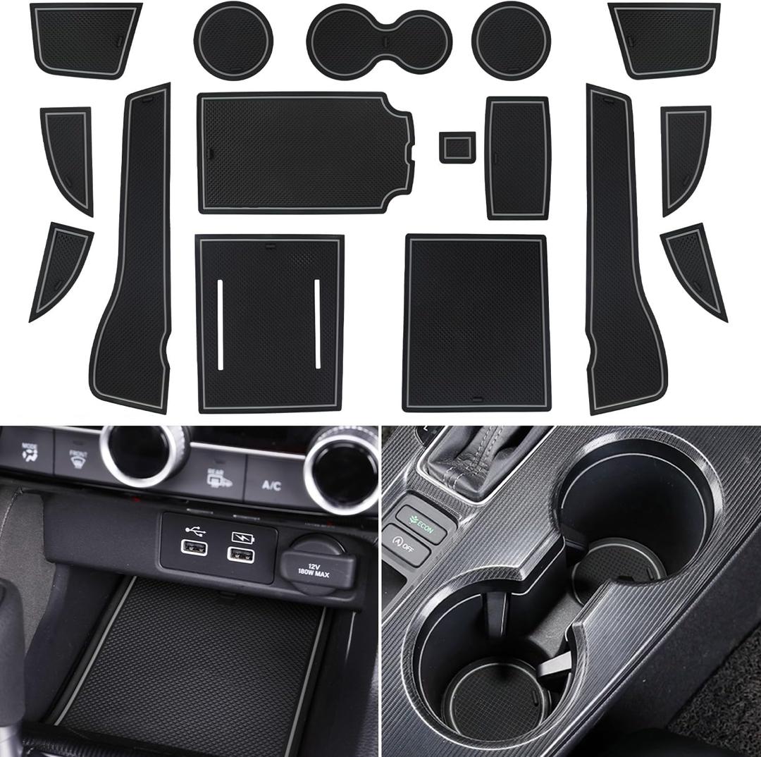 Center Console Liner for Honda Civic 11th Gen Sedan Accessories 2022-2024 2025 2026, Cup Holder Mat, Coaster Trim, Door Slot Pad, Non-Slip Interior, Custom Rubber Decoration Insert (16pcs, Gray)