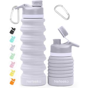 Nefeeko Collapsible Water Bottle, 26oz Silicone Foldable Water Bottles Leakproof BPA Free Travel Water Bottles with Carabiner, Portable Sport Water Bottles for Camping,Hiking Outdoor Indoor Sport A