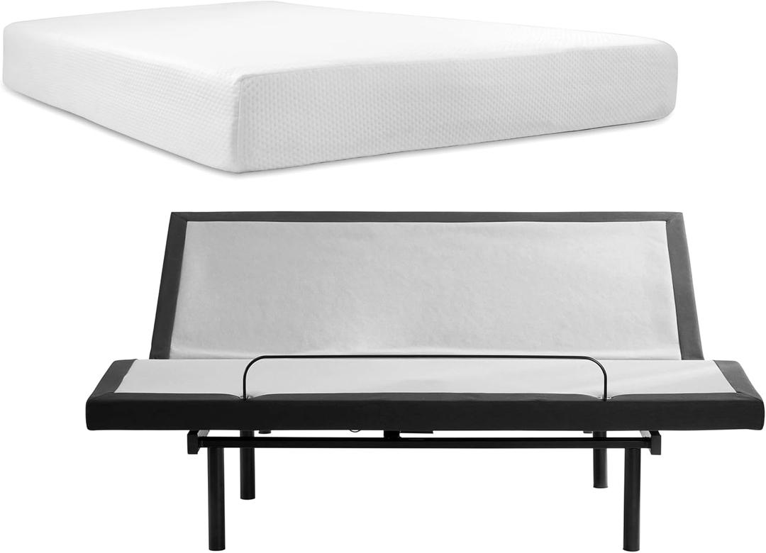 Nestl Queen Size Adjustable Massage Bed Frame with 10 Inch Green Tea Mattress - Adjustable Bed Base with Wireless Remote, USB and Head & Foot Massage - Fast & Easy Assembly