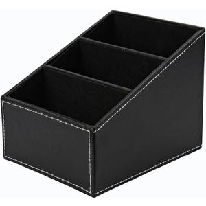 Remote Control Holder/Storage Caddy | Desk & Makeup Organiser | 3 Compartments - For Remotes, Tablet PC/eBook, Office Supplies & Gaming Controllers | Phone Holder | PU Vegan Leather
