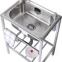 Outdoor Garden Sink Single Trough For Washing, Small Stainless Steel Utility Kitchen Hand Basin Station Sink Tub with Storage Shelve and Faucet, for Restaurant, Bar, Laundry, Garage, Backyard(54*40*75 (54*40*75cm/21.2*15.7*29.5in)