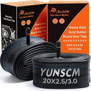 2-PCS 20x3 Heavy Duty E-Bike Tubes 20x2.50 20X3.0 AV32mm ETRTO 64/76-406 Inner Tubes 20" x 3.0" Compatible with 20x2.50/2.60/2.80/3.0 E-Bike Bicycle Fat Tire Tubes Schrader Valve