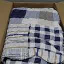 Brilliant Sunshine Blue Plaids and Stripes Patchwork, 3-Piece Quilt Set with 2 Shams, Reversible Bedspread, Soft Lightweight Coverlet, All-Season, Full/Queen, Blue
