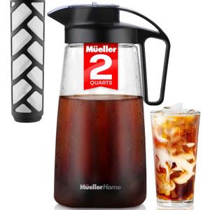 Cold Brew Coffee Maker, 64 oz Tritan Fortified Pitcher, Pour Spout Handle Lid, Resilient & Leak-Proof for Iced Coffee Tea