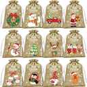 FLOE 72Pcs Christmas Burlap Gift Bags with Drawstring, Christmas Linen Treat Sacks Drawstring Goody Gift Bags Small Jute Xmas Candy Pouches Reusable Gifts Wrapping Sacks for Xmas Holiday Party Favors (1 Count (Pack of 72))