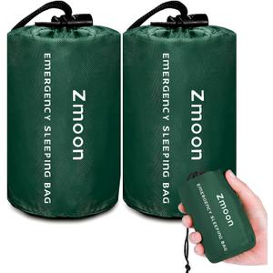 Zmoon Emergency Sleeping Bag Survival Bag, Portable Waterproof Thermal Bivy Sacks, Bivvy Bags, Camping Mylar Sleeping Bag Survival Gear Emergency Blankets Survival Shelter (Green Pack of 2)