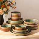 TheTerra Ceramic Dinnerware Sets with Pasta Bowls for 4, 16 Pieces Porcelain Lightweight Plates and Bowls Sets, Scratch Resistant Dish Set, Oven & Microwave & Dishwasher Safe, Sage Umber