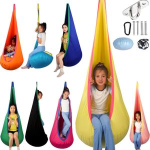 HiCamer Sensory Swing for Kids Indoor and Outdoor Pod Hammock Chair Seat Upgrade Max 300 lbs Hanging Swing with Inflatable Cushion Includes Hardware Hanger Kit for Aspergers Autism ADHD (lemon)