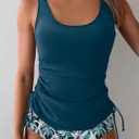 B2prity Women's Tankini Swimsuit Tummy Control Wide Strap Side Cinch Drawstring Two Piece Bathing Suit (Blue, S)