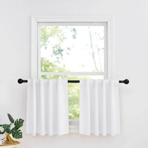 RYB HOME Small Window Curtains - Insualting Privacy Curtains for Kids Bedroom Kitchen Bathroom Basement Cafe Cabinet Tiers Drapes, 34 Width x 30 Length, 2 Panels, Pure White