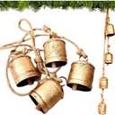 Rustic Decorative Cow Bells 7-Bell Cluster Christmas Bell Shabby Chic Vintage Harmony Cowbell Brass Coated Country Jute Rope Hanging Gold Bells