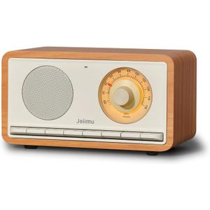 Vintage Kitchen Office Radio Bluetooth Speaker with Rechargeable Battery,Tabletop FM Radio for Home Decor (light walnut)