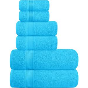 Elvana Home Ultra Soft 6 Pack Cotton Towel Set, Contains 2 Bath Towels 28x55 inch, 2 Hand Towels 16x24 inch & 2 Wash Coths 12x12 inch, Ideal for Everyday use, Compact & Lightweight - Turquoise Blue