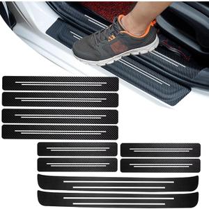 Door Sill Protector, Car Door Entry Guards, 10Pcs Car Door Protector, Carbon Fiber Leather Waterproof Scratch Protection Strips (for All car Models) Door sill Trim Entry Guard (Black)