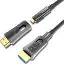 Fiber HDMI Cable 30ft, Fiber Optic HDMI Cable Supports 4K@60Hz, 4:4:4, 18Gbps, HDR, Dolby Vision, HDCP2.2, ARC, 3D, 4K Optical HDMI Cable with Dual Micro HDMI and Standard HDMI Connectors