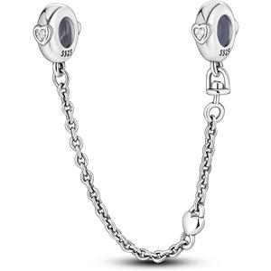 MULA 925 Sterling Silver Safety Chain for Charms Bracelets Dangle Pendants Beads Cute Cat Moon Flower Jewelry Charms for Women (Heart)