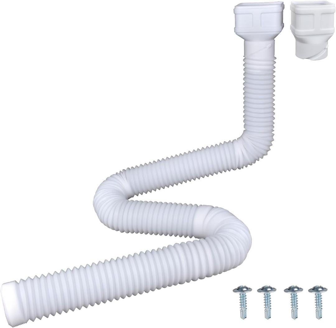 7ft Long Gutter Downspout Extensions, 3.1 OD Downspout Extender Drainage Pipe for 2"3" Downspout and 3"4"Downspout, Flexible Pipe Stretched Length 7ft, White,1-Pack