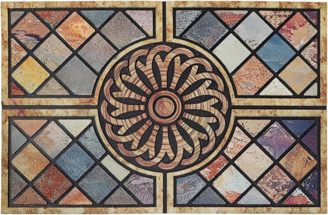 Durable Front Door Mat Welcome Door Mats 24”x36” – Heavy Duty Non-Slip Rubber Outside Door Mat Large Front Outdoor Mat Perfect for Home Entrance, Porch, Patio,Colorful Squares Design