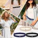 3 Pack Belts for Women, No Show Stretch Belt with Flat Buckle, Adjustable Elastic Waist Belts, Women's Belts for Jeans, Pants, Dresses, Invisible Belt Set for Women - Black, Blue, Khaki