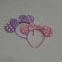 DRESHOW Mouse Ears Headbands for Women Girls Pearl Hairbands Bow Head bands Velvet Head band Christmas Cosplay Costume Princess Party Decorations Halloween & Disney Trip (2 Pcs Pearls Style: Pink, Purple)