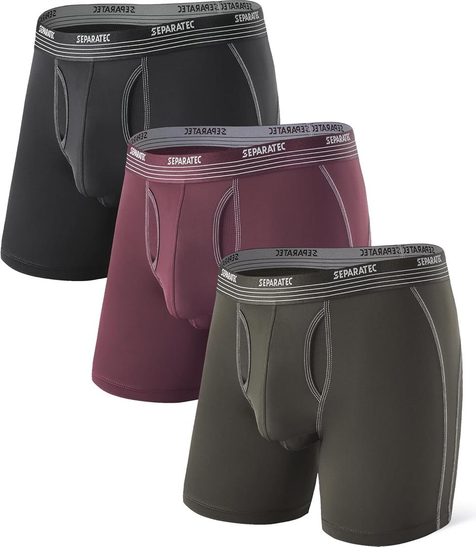 Separatec Mens Underwear with Pouch for balls Anti Chafing Underwear Men Athletic Sport Performance Long Boxer Briefs 3 Pack Medium