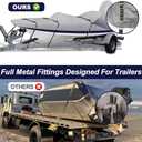 900D Bass Boat Cover - Trailerable Bass Tracker Boat Cover, Waterproof Bass Tracker Cover with Motor Cover Fits Bass Boat, V-Hull Tri-Hull Boat, 16-18.5' Long (Beam Width up to 98"), Grey