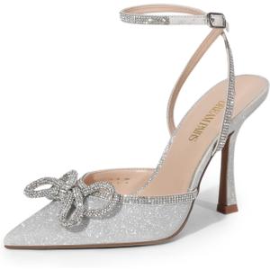 DREAM PAIRS Women's High Heels Destiny Closed Toe Strappy Heels Sexy Rhinestone Ankle Strap Pumps Wedding Bridal Party Dress Shoes (9.5, Silver)