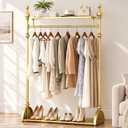 Clothing Rack Gold, Industrial Clothes Rack for hanging Clothes with Double Shelves Freestanding Multi-functional Heavy Duty Garment Rack, Metal Movable Coat Rack for Organizing Clothes Shoes, 15.8"D x 39.4"W x 68.9"H