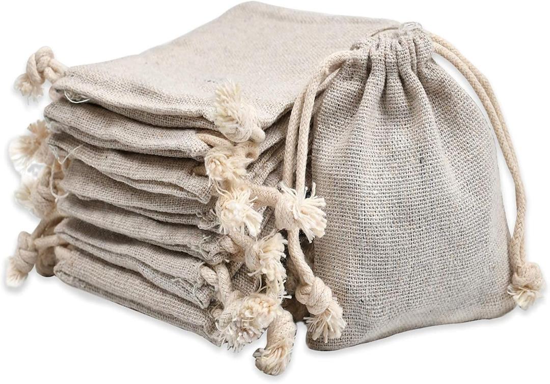 calary 100pcs Double Canvas Drawstring Bag Cotton Pouch Gift Sachet Bag Muslin Reusable Tea Bag 2.75x4 Inch