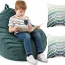 Stuffed Animal Storage Bean Bag Chair Cover (No Filler) Cozy Corner for Kids Classroom with Rainbow Throw Pillow Covers, Bean Bag Chair for Reading Nook, Classroom, Nursery(Small,Rainbow,Green)