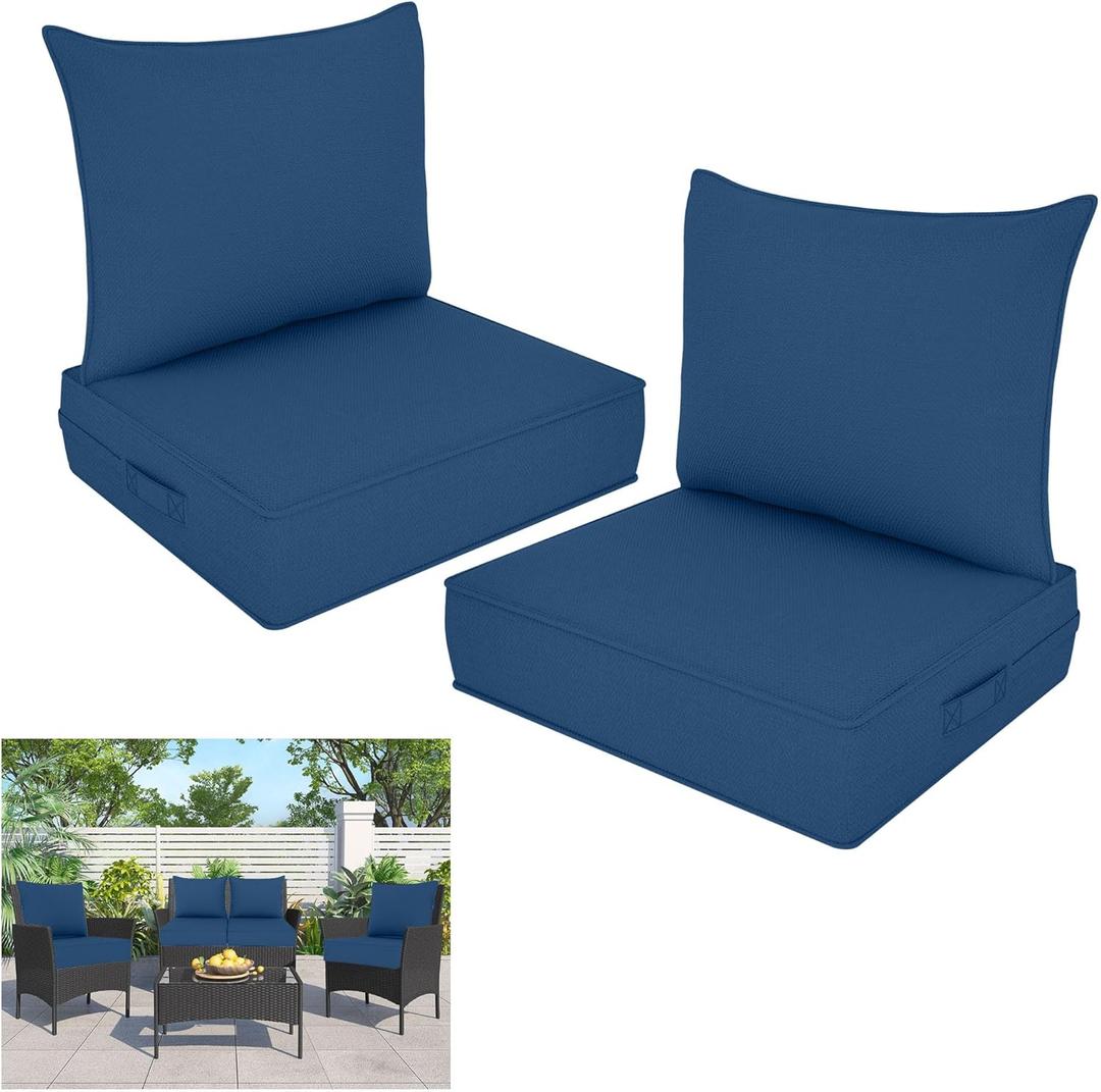 Outdoor Deep Seat Cushion Set, Fade Resistant Patio Chair Cushions, 24x24x6 Inch Patio Sofa Furniture Pad with Removable Cushion Covers (Navy Blue, 24''Lx24''Wx6''H-2pcs Set)