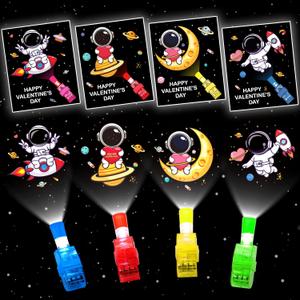 28 Pack Valentines Day Gifts for Kids ,Space LED Finger Lights with Valentine Cards Exchange Gifts School Classroom Prizes Valentines Day Gifts for Kids Boy Girl Valentine Party Favors