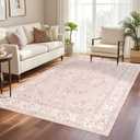 6x9 Area Rugs Washable: Oriental Soft Area Rug for Bedroom Living Room No Shedding - Low Pile Thin Carpet for Dining Room Non Slip - Boho Vintage Home Decor - Soft Pink