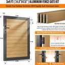 3x4 FT (34.8"x47.8") Aluminum Fence Gate Kit, Heavy-Duty Wood Grain Aluminum Gate with Decorative Cutout, Lock & Hinges, Left/Right Opening, Weather-Resistant for Yard, Garden, Backyard