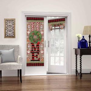 BEMIGO Christmas French Door Curtains for Windows, Tree Santa Claus Decorations Front Door Window Curtains for Glass, Red Brown Privacy Tie Up Blinds Thermal Insulated Shades 26 x 70 inch