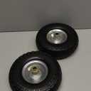 GICOOL 4.10/3.50-4" Flat Free Tire and Wheel, 10" Heavy Duty Solid Tire, 5/8" Axle Bore Hole, 2.2" Offset Hub, for Hand Truck Garden Cart Wagon Trolley Dolly Replacement, 2 Pack