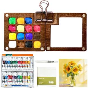 Mini Watercolor Paint Set for Travel Pocket Watercolor Kit with Mini Palette, 24 Colors, Brush, Sketchbook & Copper Clip, Portable Watercolor Painting Set for Beginners, Artists & Outdoor Sketching