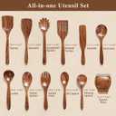 Wooden Spoons for Cooking, 12 Pcs Teak Wood Kitchen Utensils Set with Spoon Rest - Nonstick Heat Resistant Wooden Cooking Utensils, Natural Healthy Spatula Set for Pots and Pans