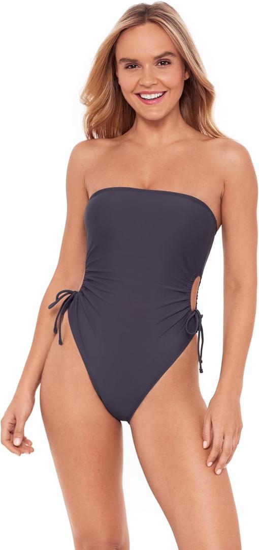 Sports Illustrated Women's Strapless One Piece W/Adjustable Side Cutouts (Medium)