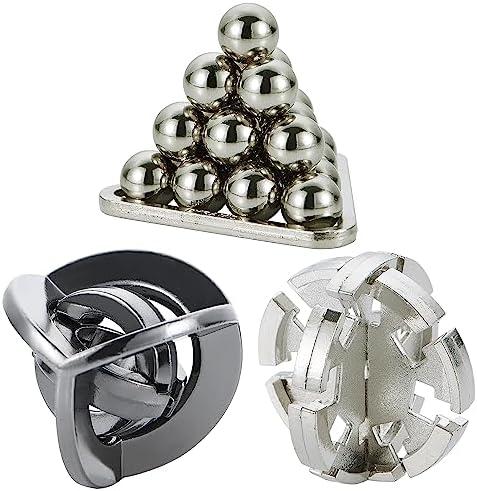 Brain Teaser Puzzles- 3 PCS Metal Puzzles Kit Metal Cast Puzzle Games Toys Unlock Interlock Puzzles Box Mind IQ Logic Test Disentanglement Games Toys for 15+ Adults Office Supplies WP140B