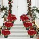 Fake Poinsettia Plants with White Berry 14 Inch Red Poinsettias Artificial Christmas Flowers in Pot for Home Porch Garden Office Indoor Outdoor Christmas Decorations