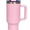 Tumbler with Handle and Straw Lid,Insulated Reusable Stainless Steel Water Bottle Travel Mug, Cupholder Friendly Double Wall Vacuum Sealed Cup