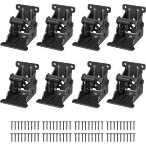 8 Pack Folding Brackets, Self-Lock Hinge with Screws for Folding Table Legs, Lock Extension Support Bracket Bed Legs, Black