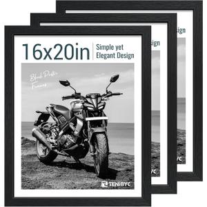 16x20 Picture Frame Set of 3 - Black Woodgrain, Solid Wood, HD Tempered Glass, Wall Gallery Poster Frame