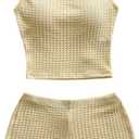 SOLY HUX Women's 2 Piece Striped Off The Shoulder Crop Tops and Mini Shorts Set Summer Y2K Going Out Outfits L