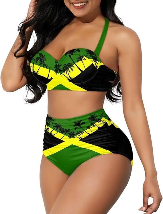 Yewattles Womens Bikini Two Piece Swimsuits Tummy Control Bathing Suits High Waisted Bikini Swimwear, Size 2XL