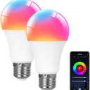 A19 Smart Light Bulb, 9W 900LM RGB+CCT LED Bulb - 16 Million Vibrant DIY Colors, Music Sync via Tuya, Works with Alexa & Google Assistant - 2.4GHz No Hub Required for Home Decor(2Pack)