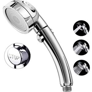 Marbrasse High Pressure Shower Head, 3-Settings Handheld Showerhead with ON/Off Full Shutoff Push Button and Switch to Control Flow, Angle-Adjustable Water Saving Body Sprays(Chrome)